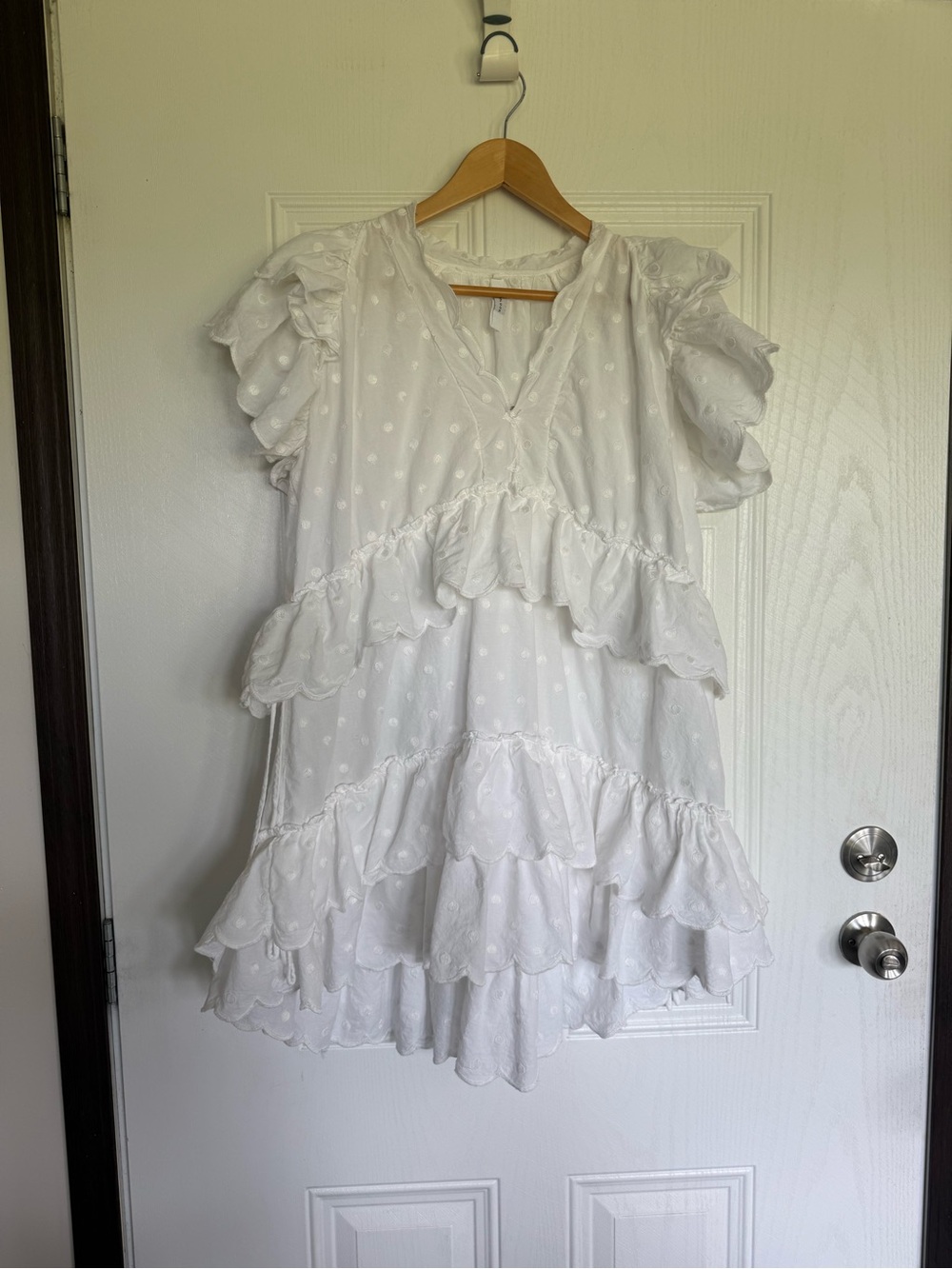 2 for $30 sale: Avantlook White Ruffled Mini Dress with side ties. M